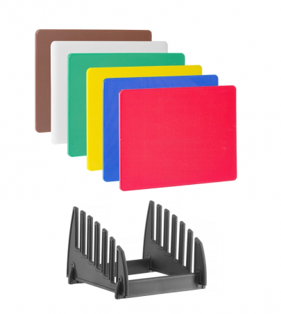 Набір обробних дощок HACCP Hendi 825686, 6 шт. 450×300×10 мм зі стійкою